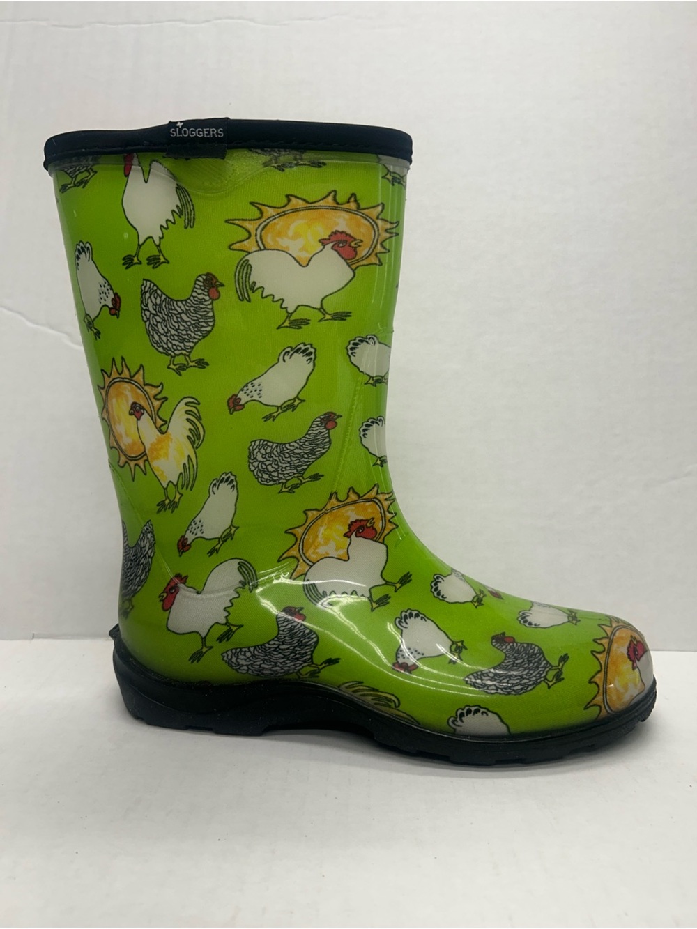 Sloggers Chicken Print Waterproof Rain & Garden Boots Kiwi Green Size 8